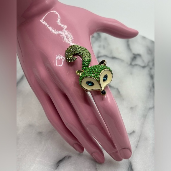 Green & Gold FOX‎ Finger Stretch Ring Jewelry with Crystals - Picture 2 of 6